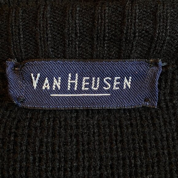 Vintage Van Heusen Mens Argyle Cardigan Sz L Black Button Academia Grandpa - Picture 8 of 11